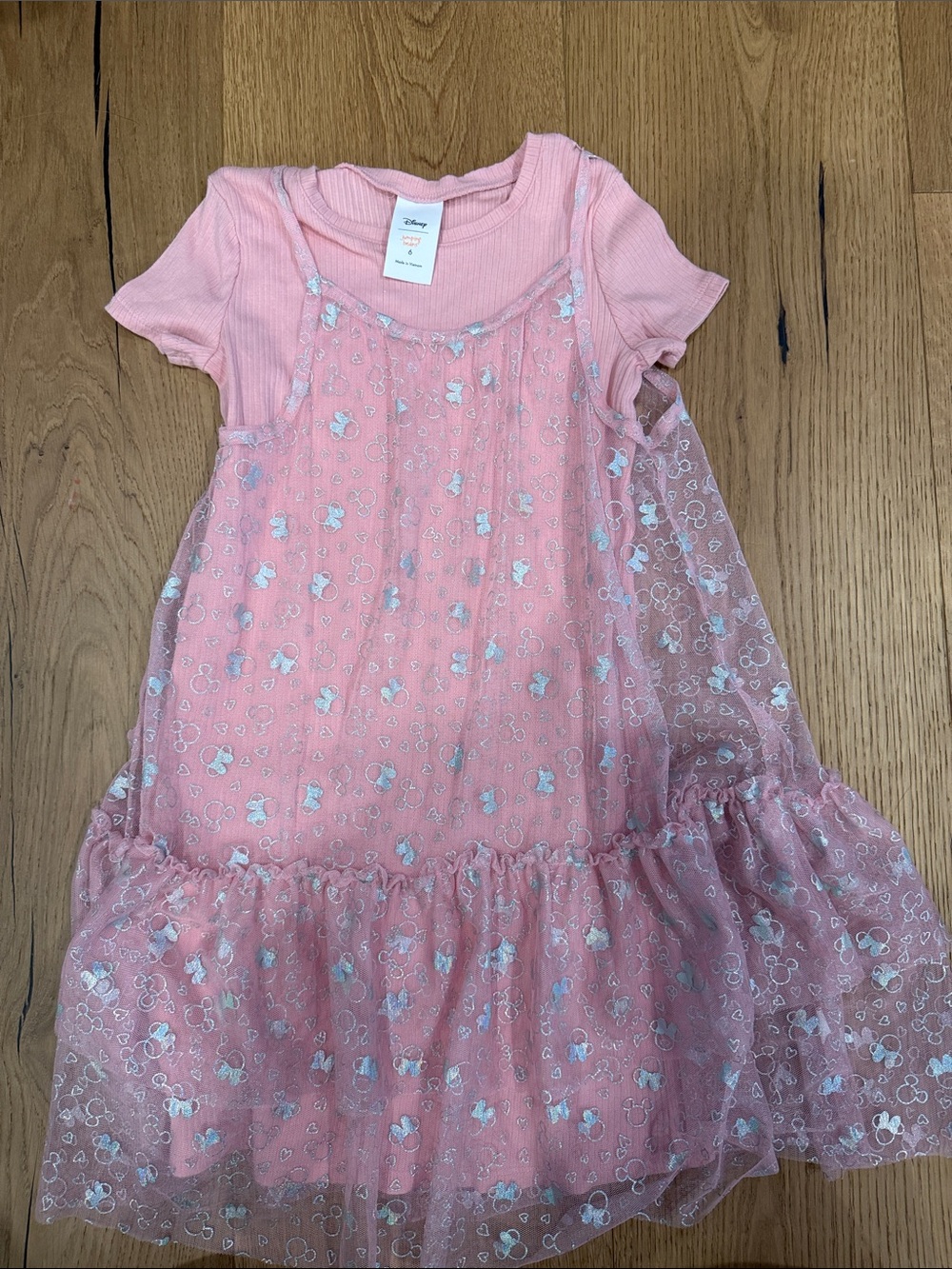 Disney Pink Sparkle Tulle Layer Girls Casual Dress